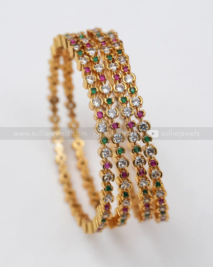 9015 - Multicolour Minimal Stone Bangle - Set of 4