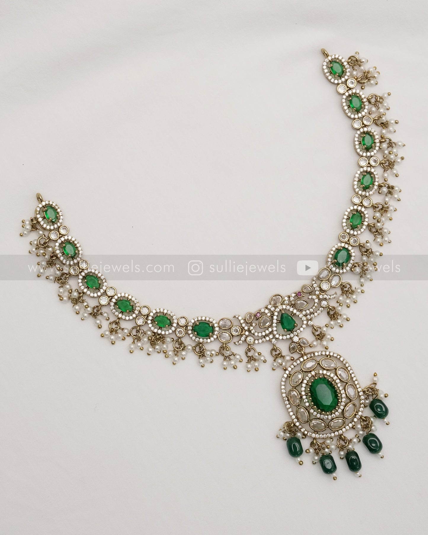 Victorian Emerald  Pendant Necklace with Earring