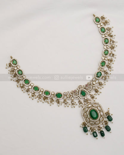 Victorian Emerald  Pendant Necklace with Earring