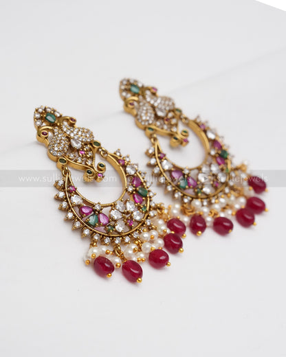 Peacock Chandbali Ruby Beads Stone Earring