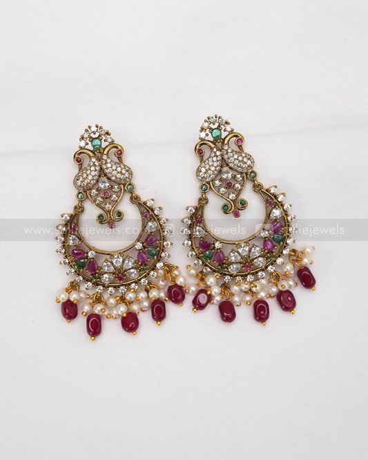 Peacock Chandbali Ruby Beads Stone Earring