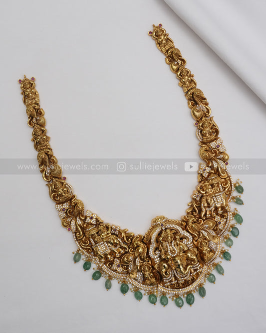 Premium Lord krishna Mint Beads Nagas Haram with Stone details