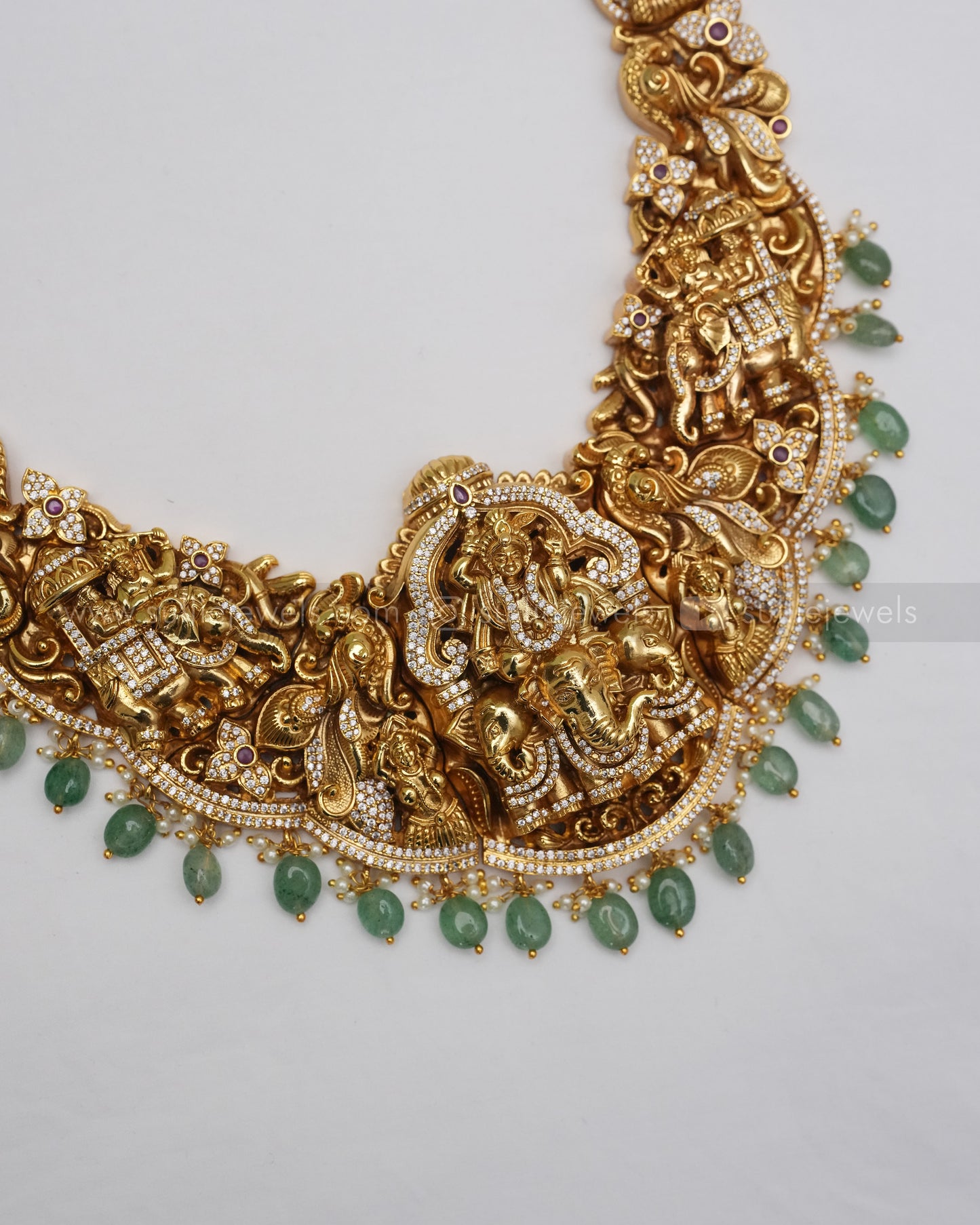 Premium Lord krishna Mint Beads Nagas Haram with Stone details