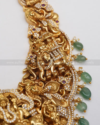 Premium Lord krishna Mint Beads Nagas Haram with Stone details