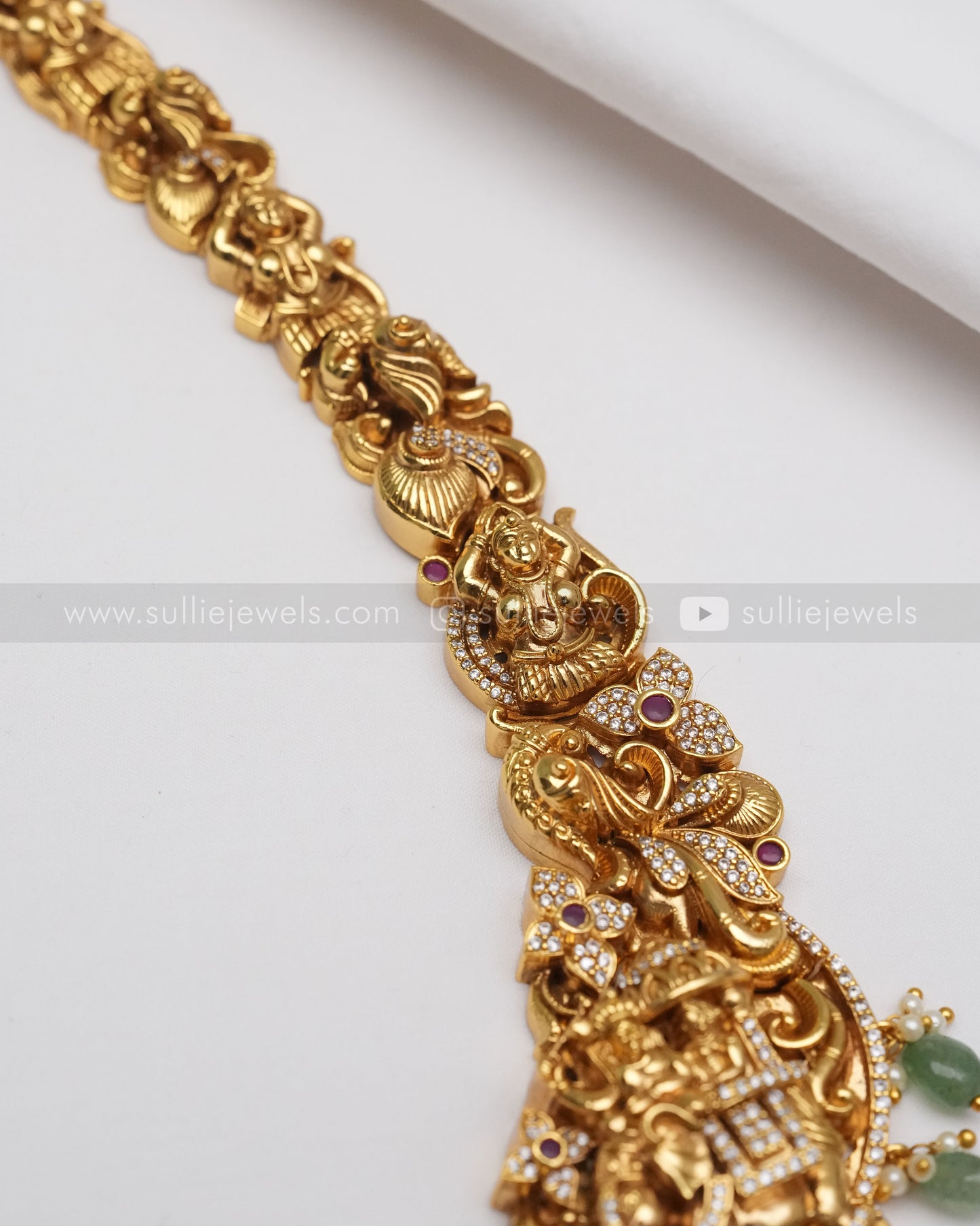 Premium Lord krishna Mint Beads Nagas Haram with Stone details