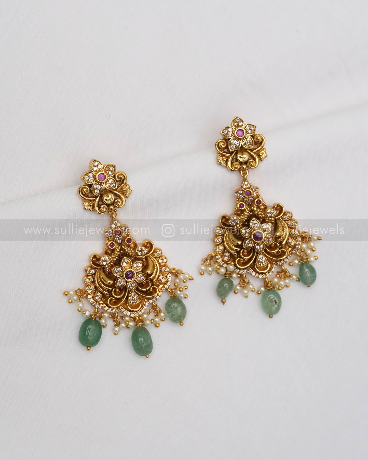 Premium Lord krishna Mint Beads Nagas Haram with Stone details