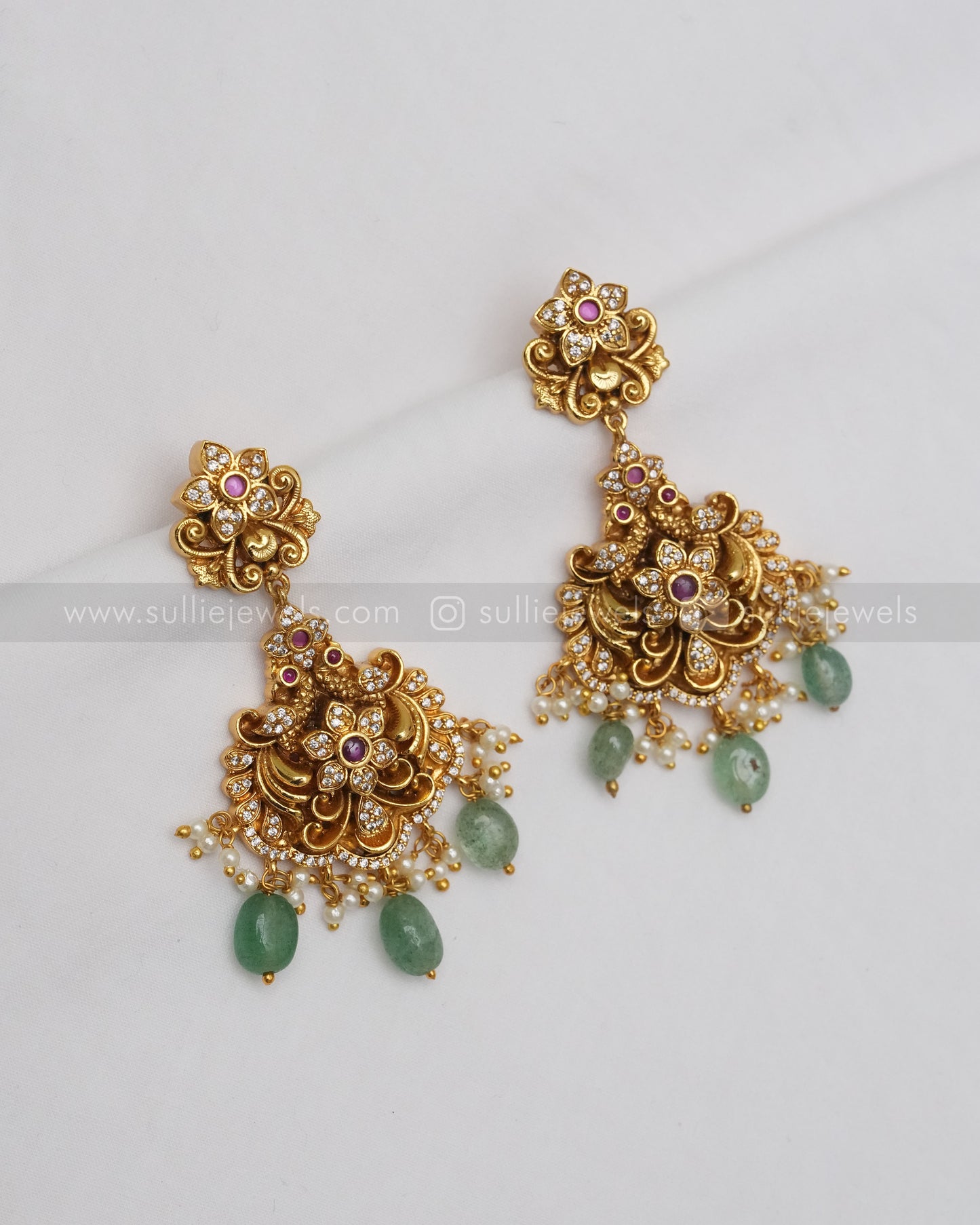 Premium Lord krishna Mint Beads Nagas Haram with Stone details