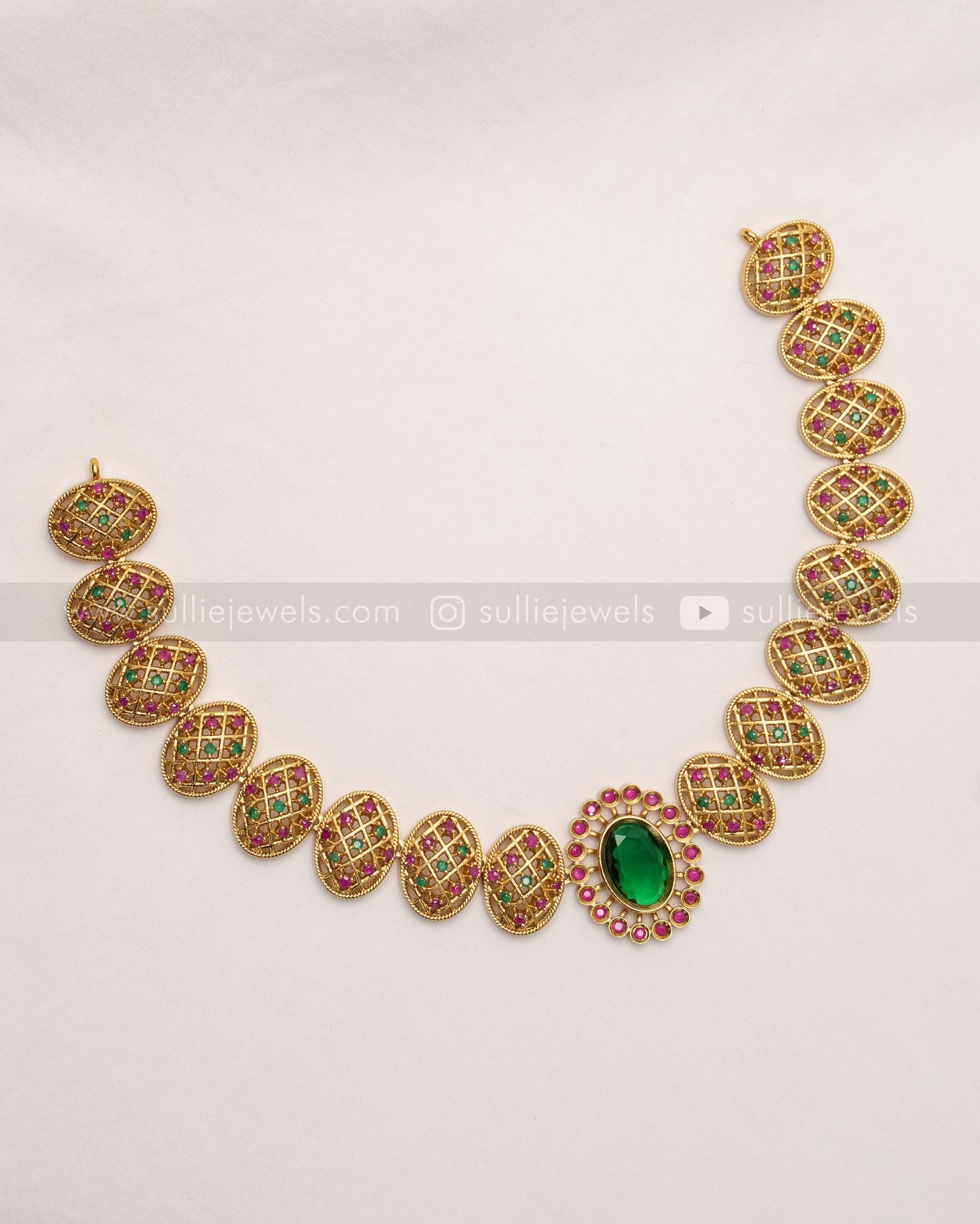 Oval AD Emerald Center Stone Necklace with Stud