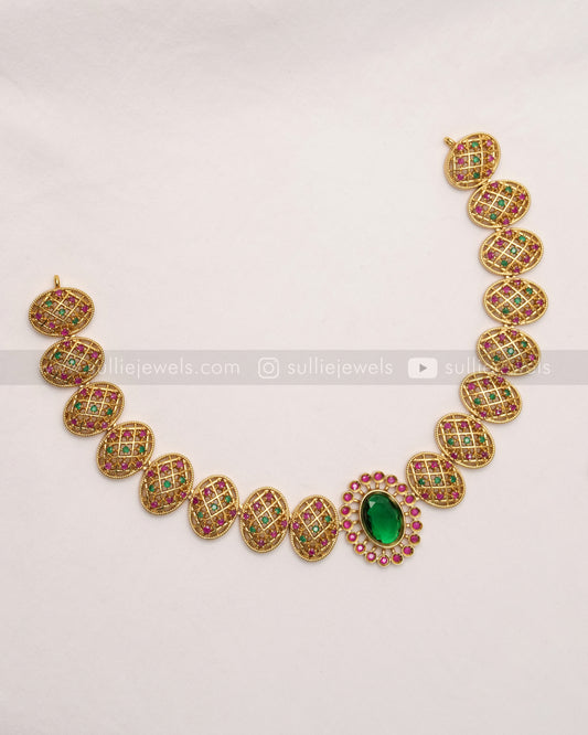 Oval AD Emerald Center Stone Necklace with Stud