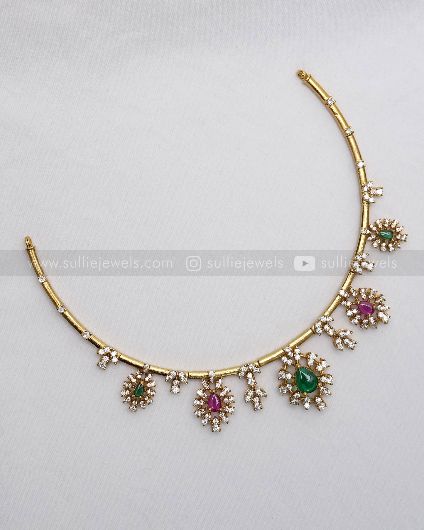3619 - Green & Ruby AD Stone Hasli with Stud
