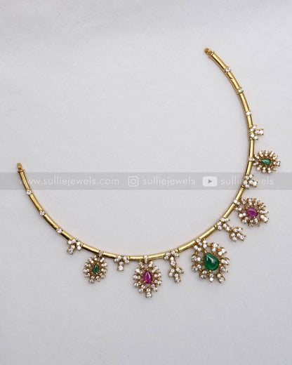 3619 - Green & Ruby AD Stone Hasli with Stud