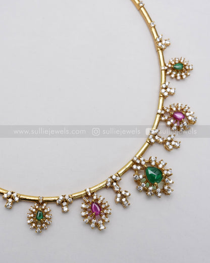 3619 - Green & Ruby AD Stone Hasli with Stud