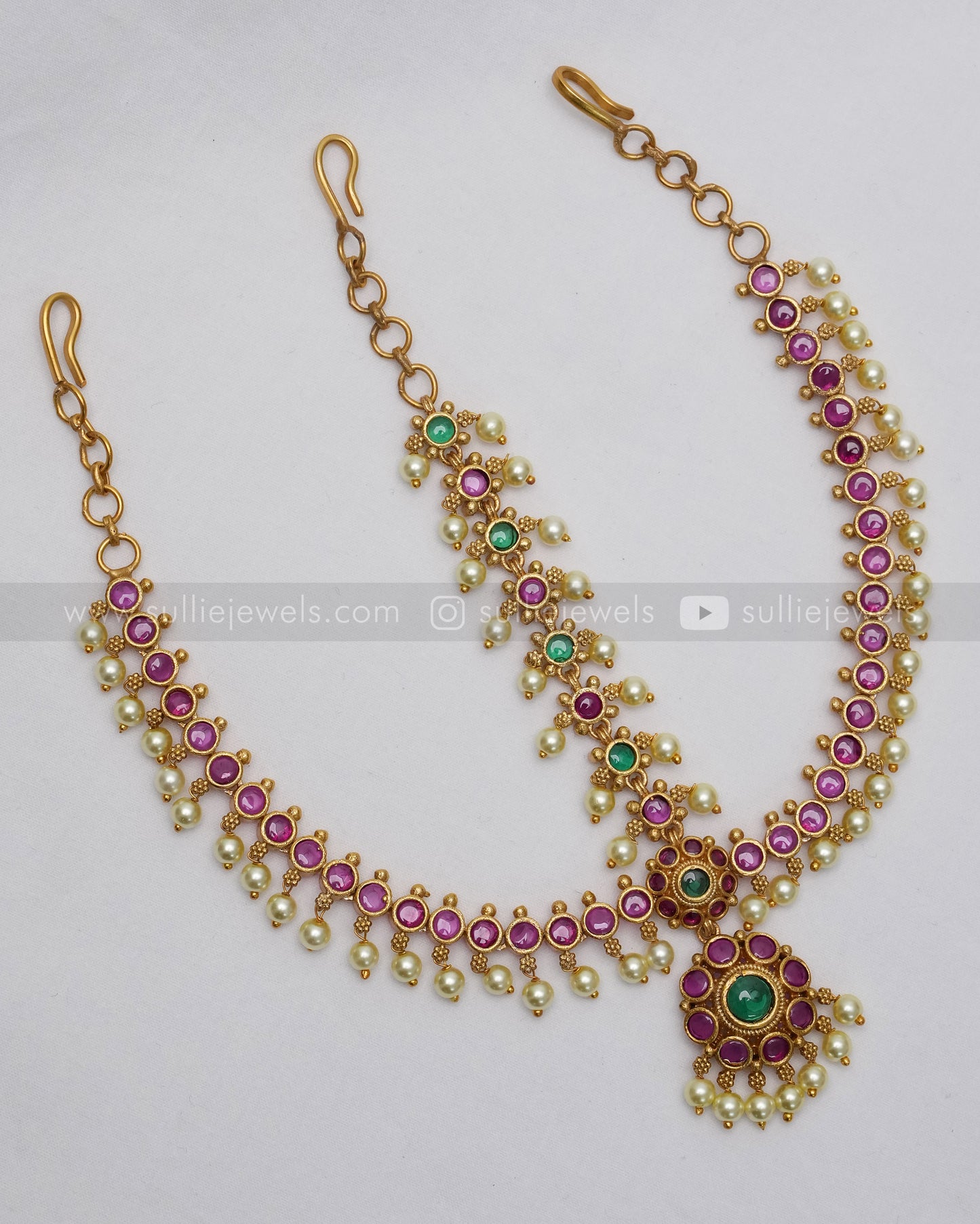 1078 - Multicolour Floral Kemp Damini Tikka with Pearl Drop