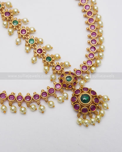 1078 - Multicolour Floral Kemp Damini Tikka with Pearl Drop