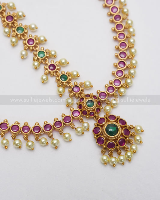 1078 - Multicolour Floral Kemp Damini Tikka with Pearl Drop