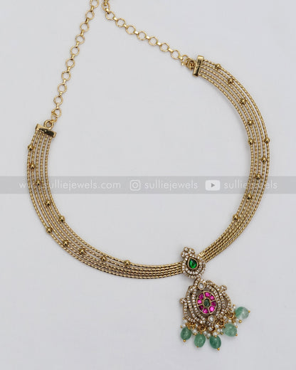 3631 - Kemp Premium AD Designer Hasli with Earring - Mint Beads