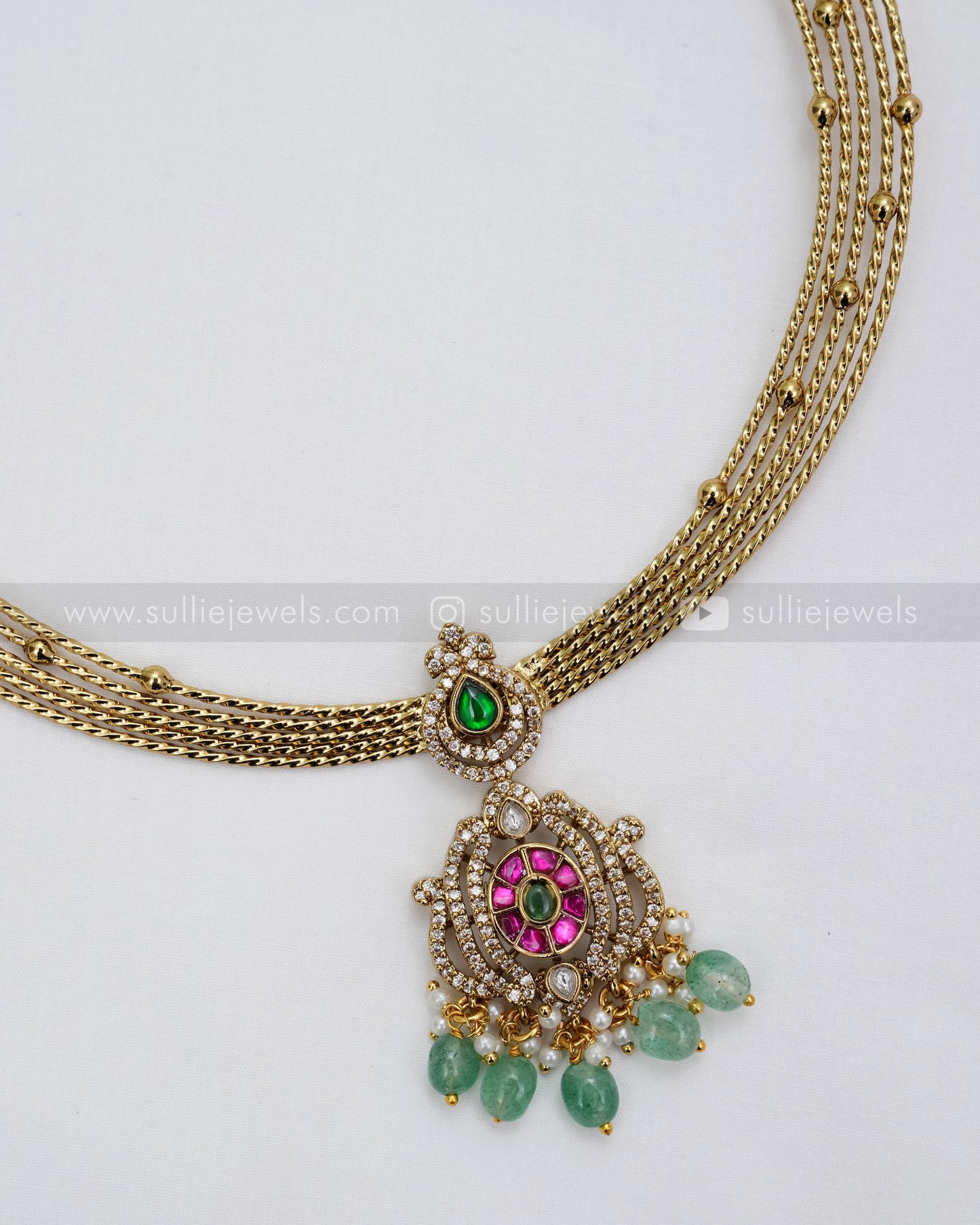 3631 - Kemp Premium AD Designer Hasli with Earring - Mint Beads