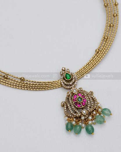 3631 - Kemp Premium AD Designer Hasli with Earring - Mint Beads