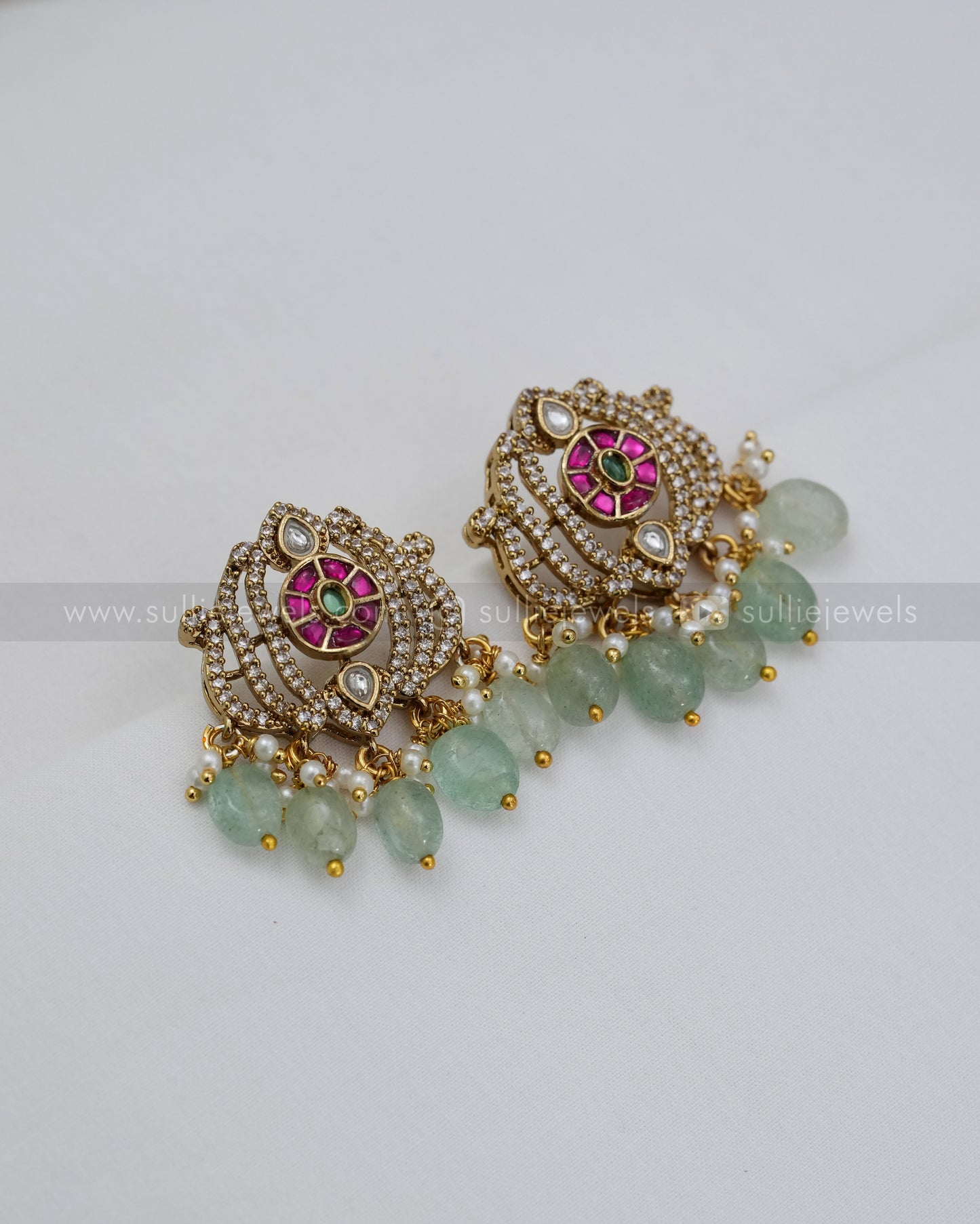 3631 - Kemp Premium AD Designer Hasli with Earring - Mint Beads