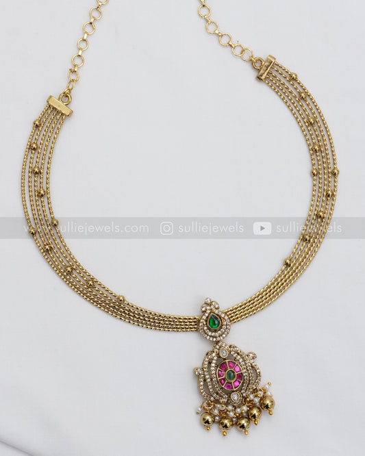 3630 - Kemp Premium AD Designer Hasli with Earring - Gold Beads