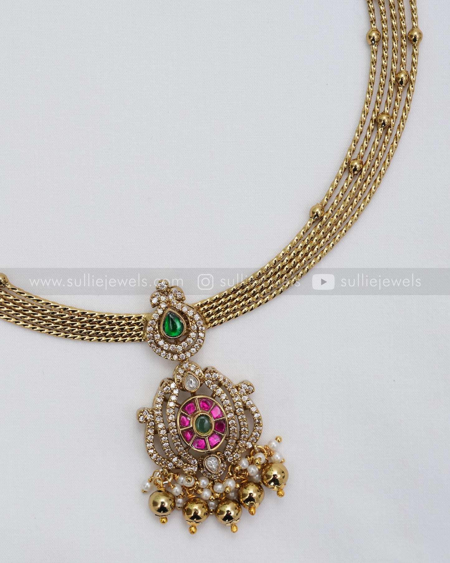 3630 - Kemp Premium AD Designer Hasli with Earring - Gold Beads