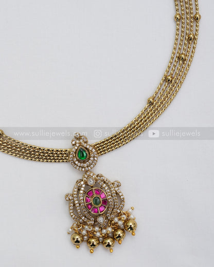 3630 - Kemp Premium AD Designer Hasli with Earring - Gold Beads