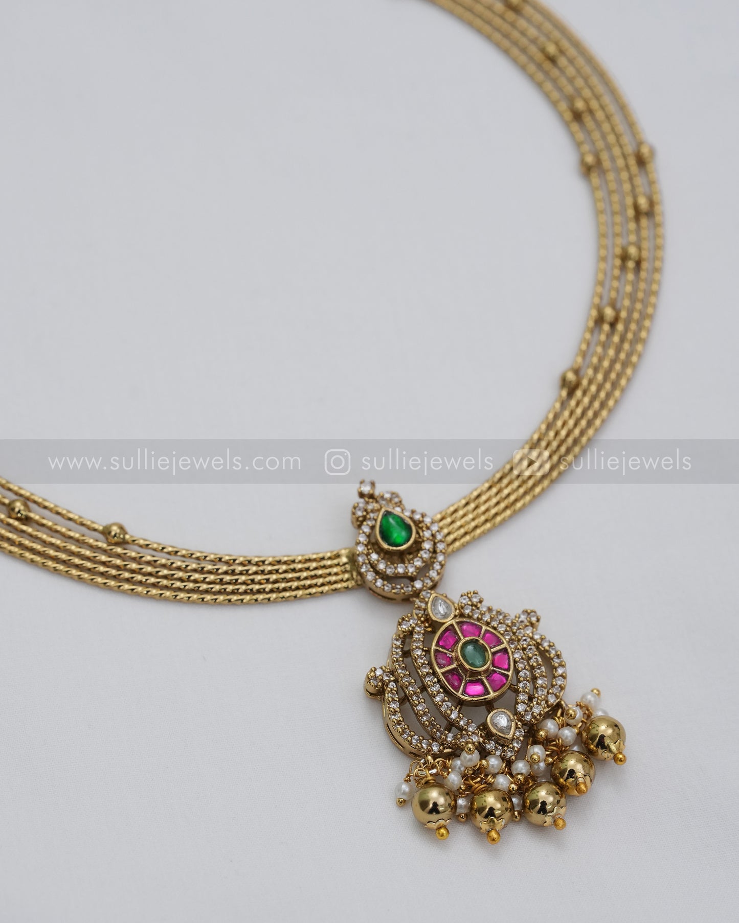3630 - Kemp Premium AD Designer Hasli with Earring - Gold Beads