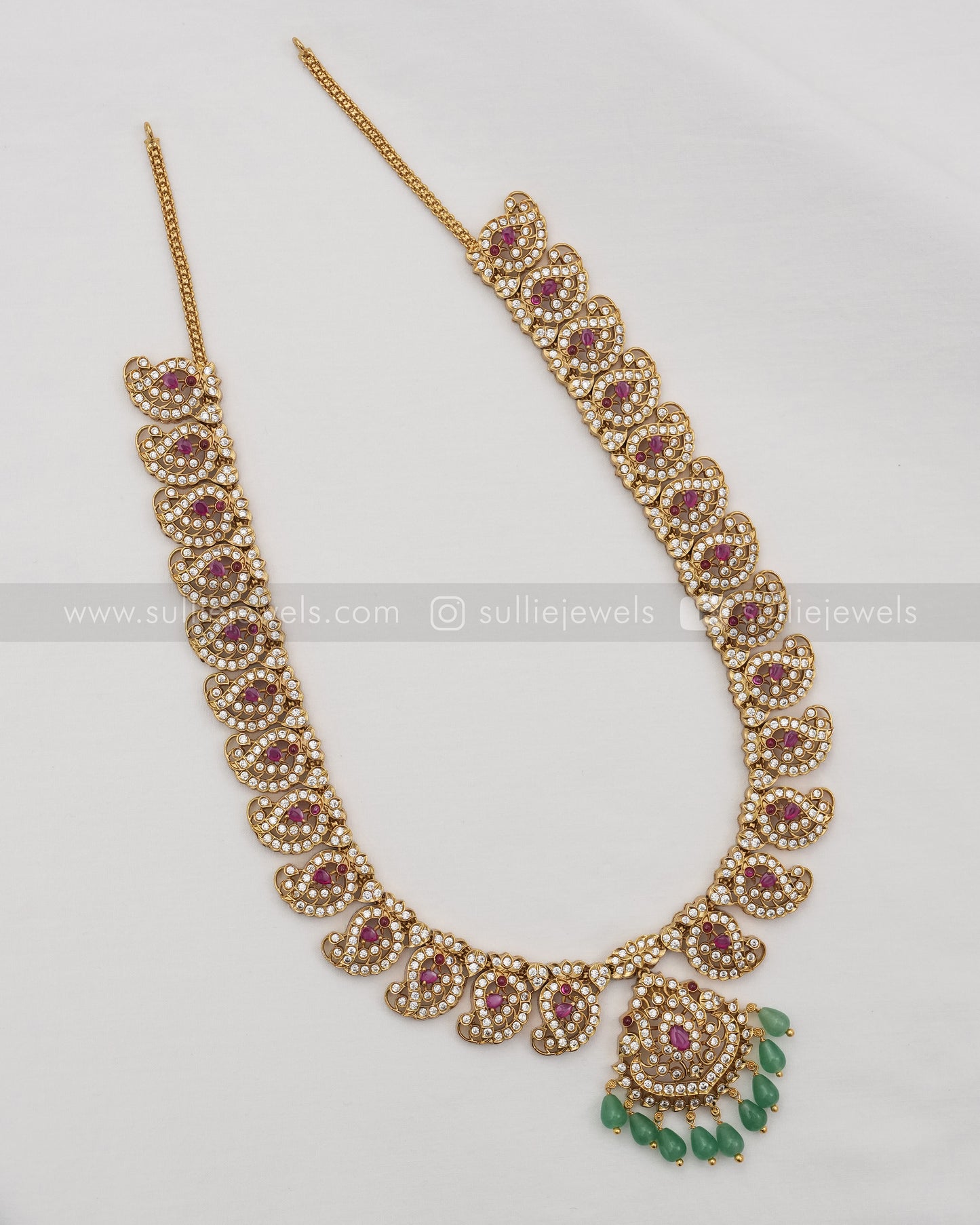 Ruby & Diamond Mango Long Chain / Haaram with Stud