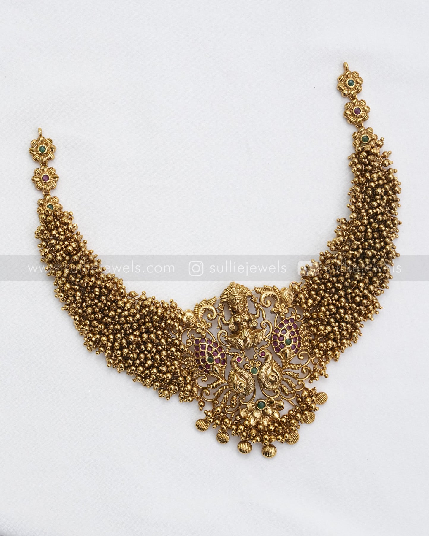 3625 - Gold Cluster Premium Lakshmi Necklace with Jhumka
