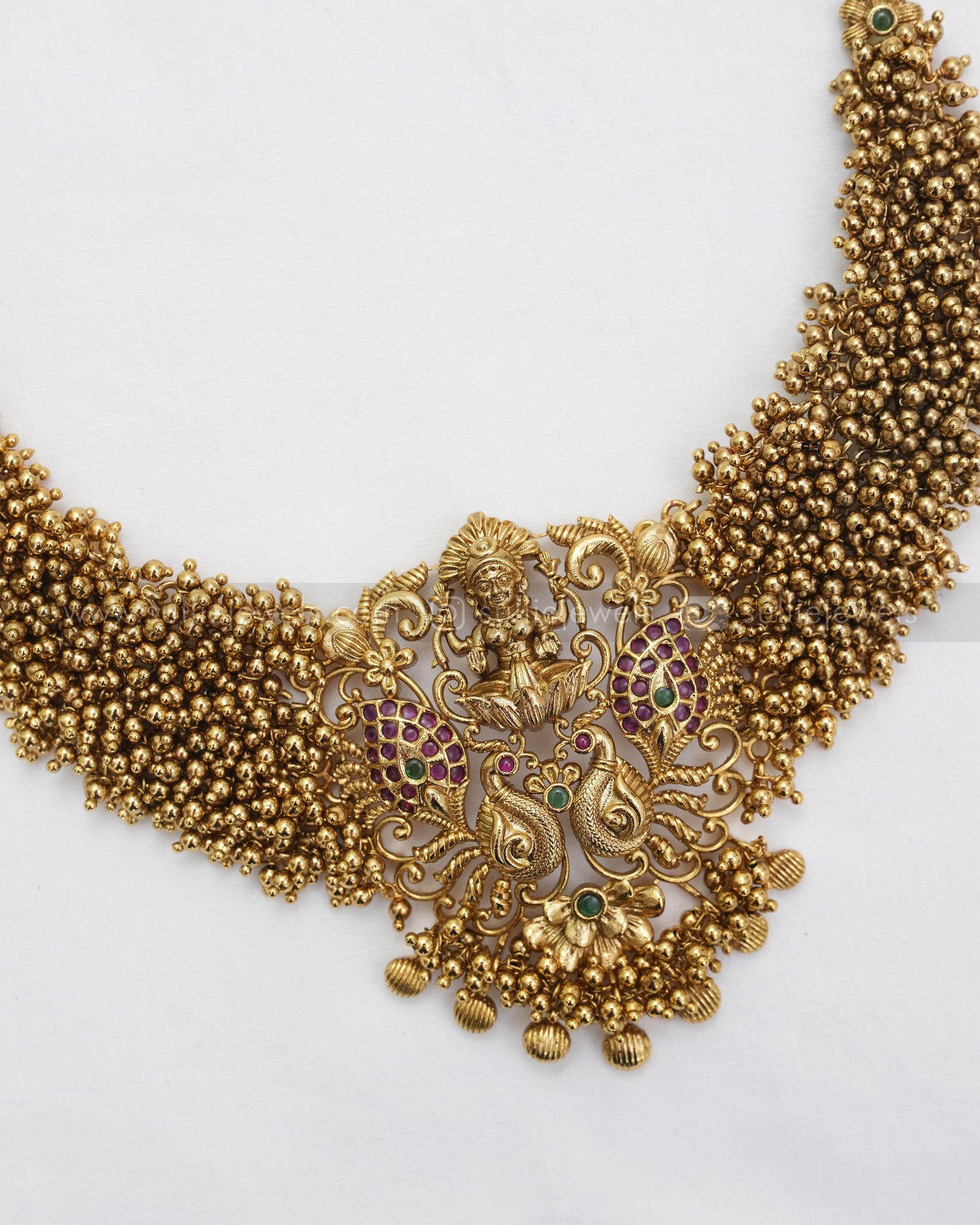 3625 - Gold Cluster Premium Lakshmi Necklace with Jhumka