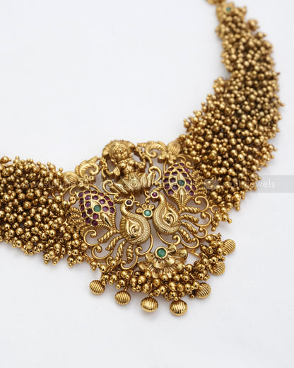3625 - Gold Cluster Premium Lakshmi Necklace with Jhumka