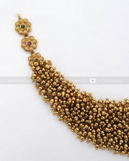 3625 - Gold Cluster Premium Lakshmi Necklace with Jhumka
