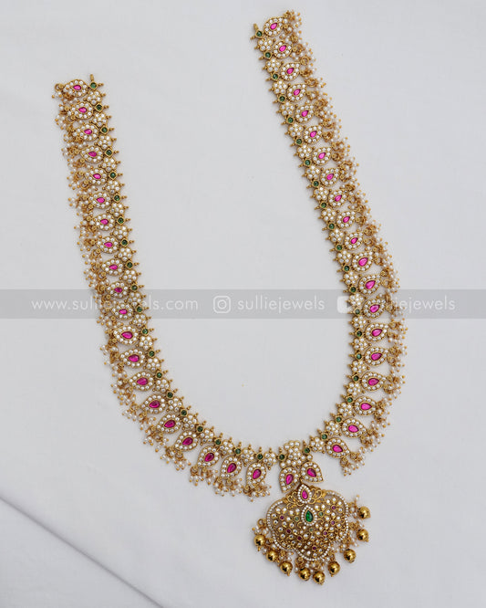 7134 - No Idol - Kemp Guttapusalu Long Chain with Earring - Gold Beads