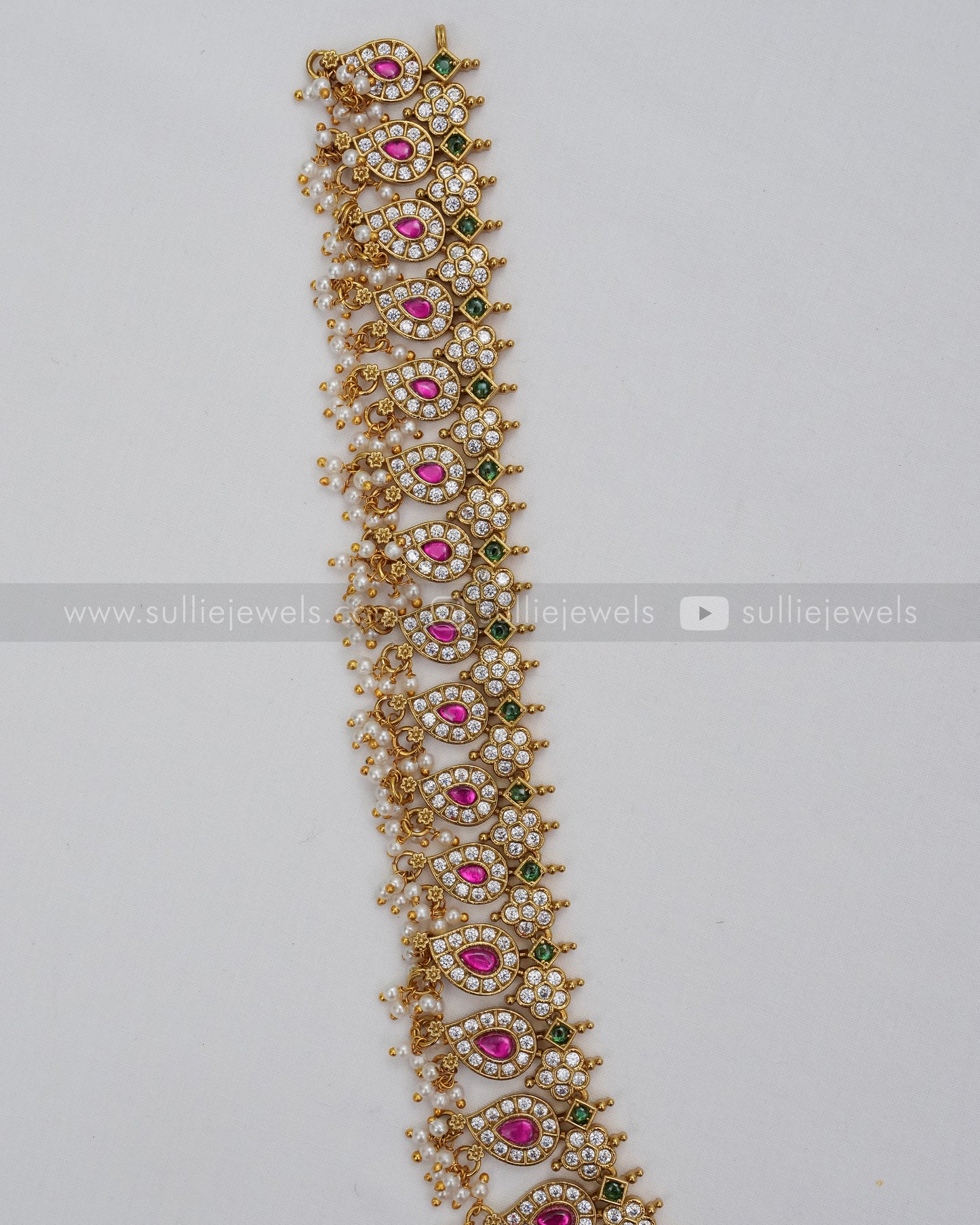 7134 - No Idol - Kemp Guttapusalu Long Chain with Earring - Gold Beads