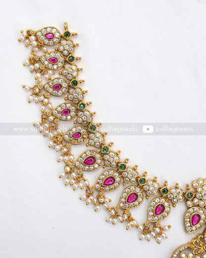 3628 - No Idol - Kemp Guttapusalu Necklace with Earring - Mint Beads