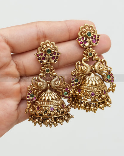 3625 - Gold Cluster Premium Lakshmi Necklace with Jhumka