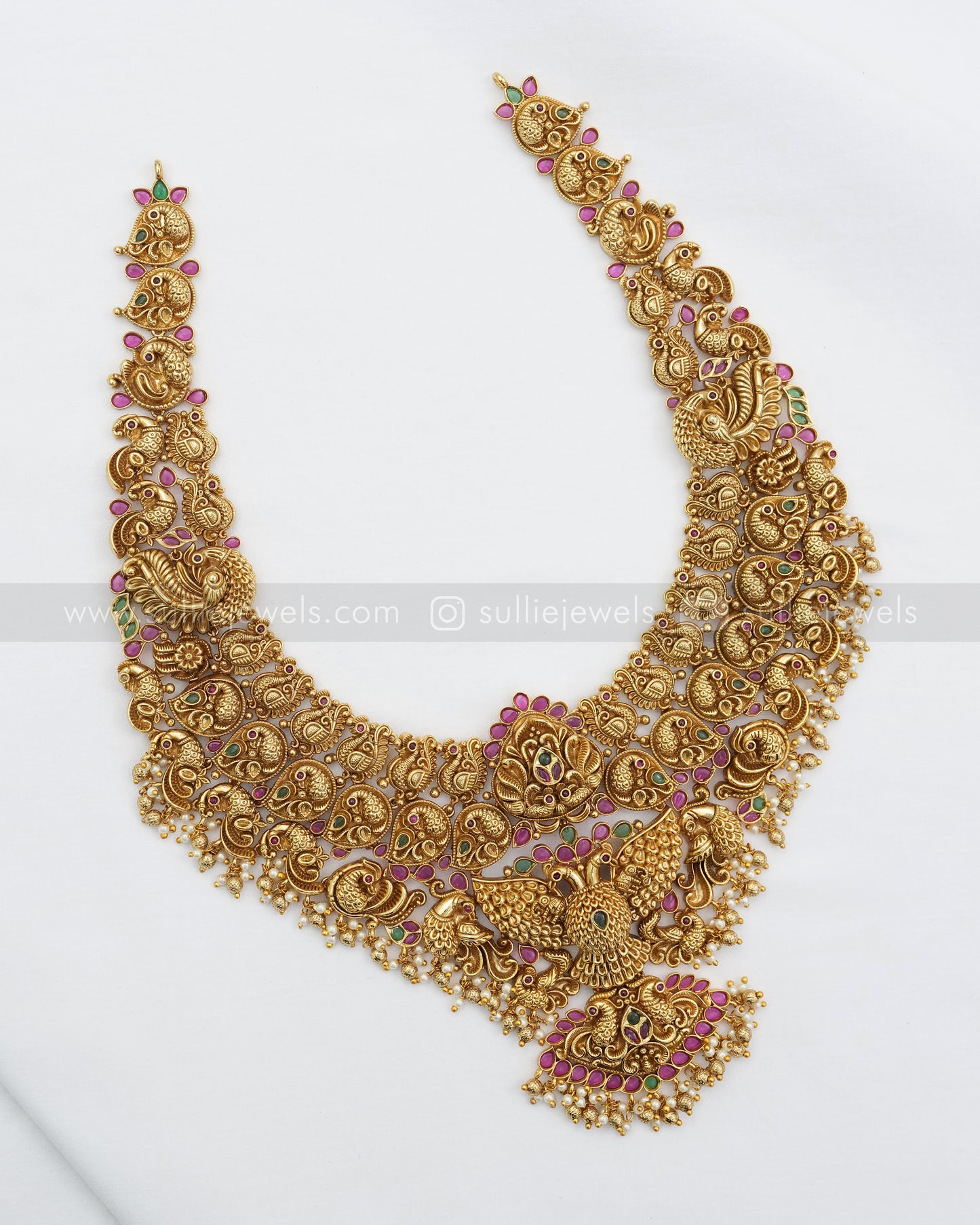 No Idol - Premium Peacock Broad Gold Long Chain / Haaram with Earring