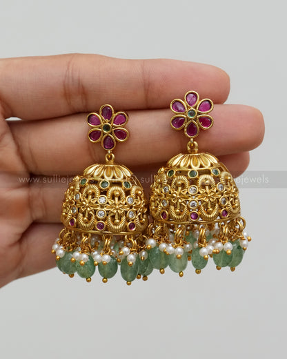 7135 - No Idol - Kemp Guttapusalu Long Chain with Earring - Mint Beads