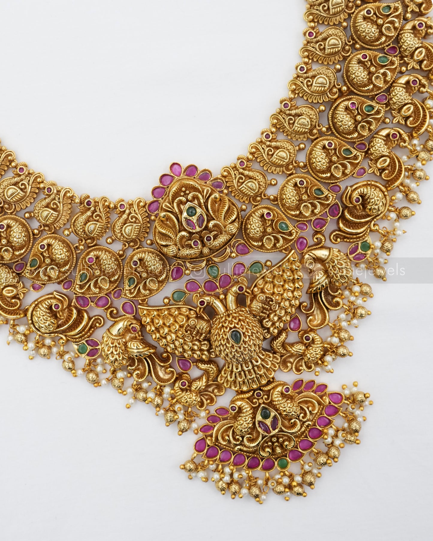 No Idol - Premium Peacock Broad Gold Long Chain / Haaram with Earring