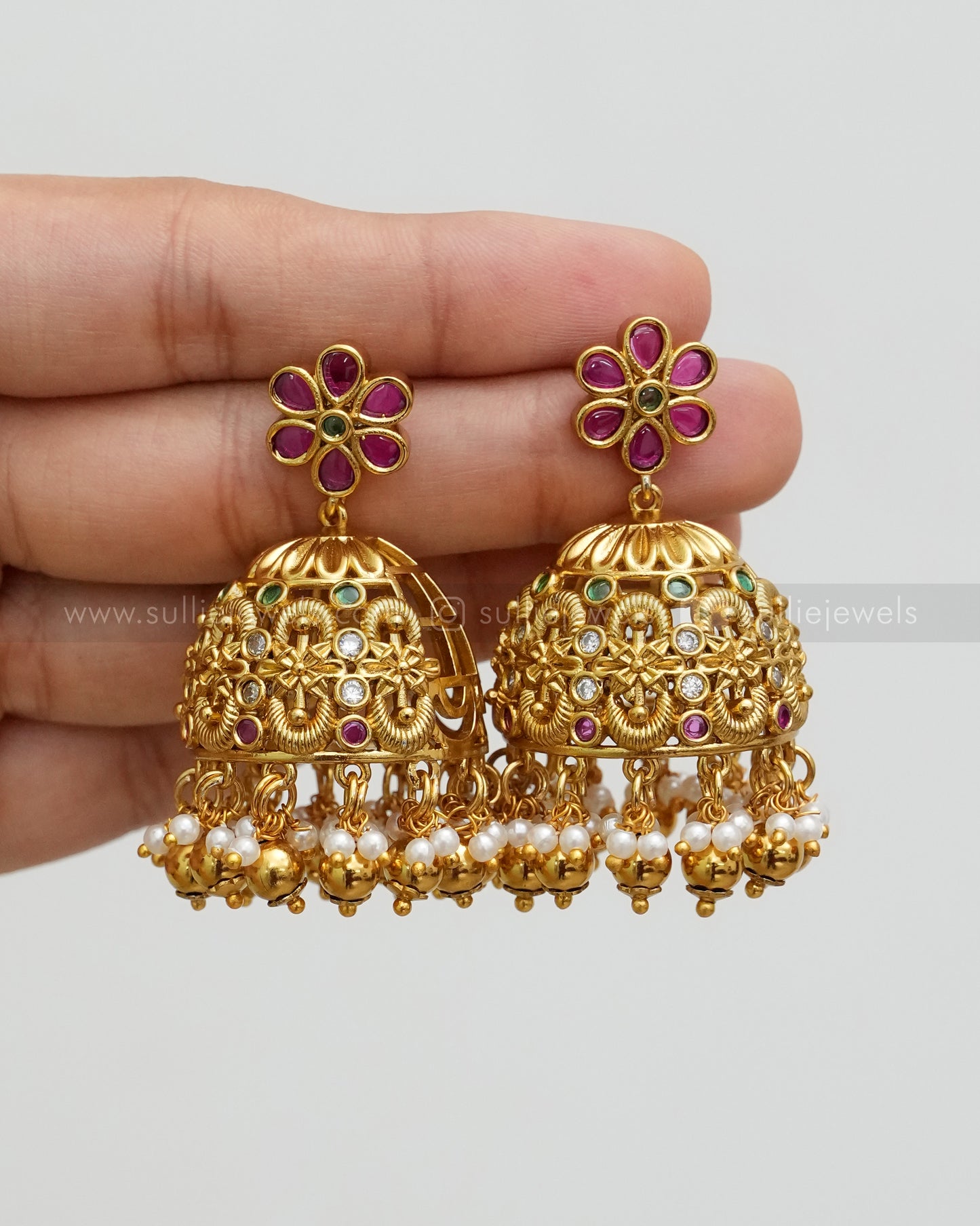 7134 - No Idol - Kemp Guttapusalu Long Chain with Earring - Gold Beads