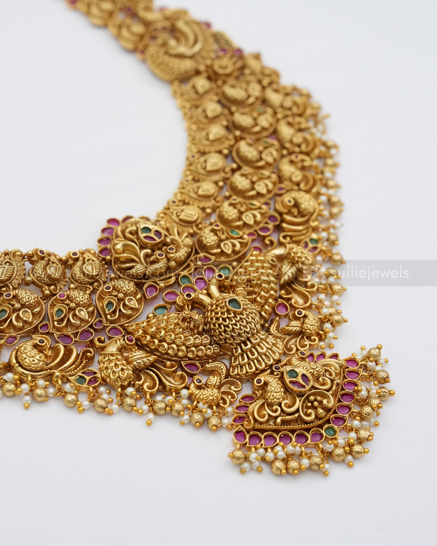 No Idol - Premium Peacock Broad Gold Long Chain / Haaram with Earring