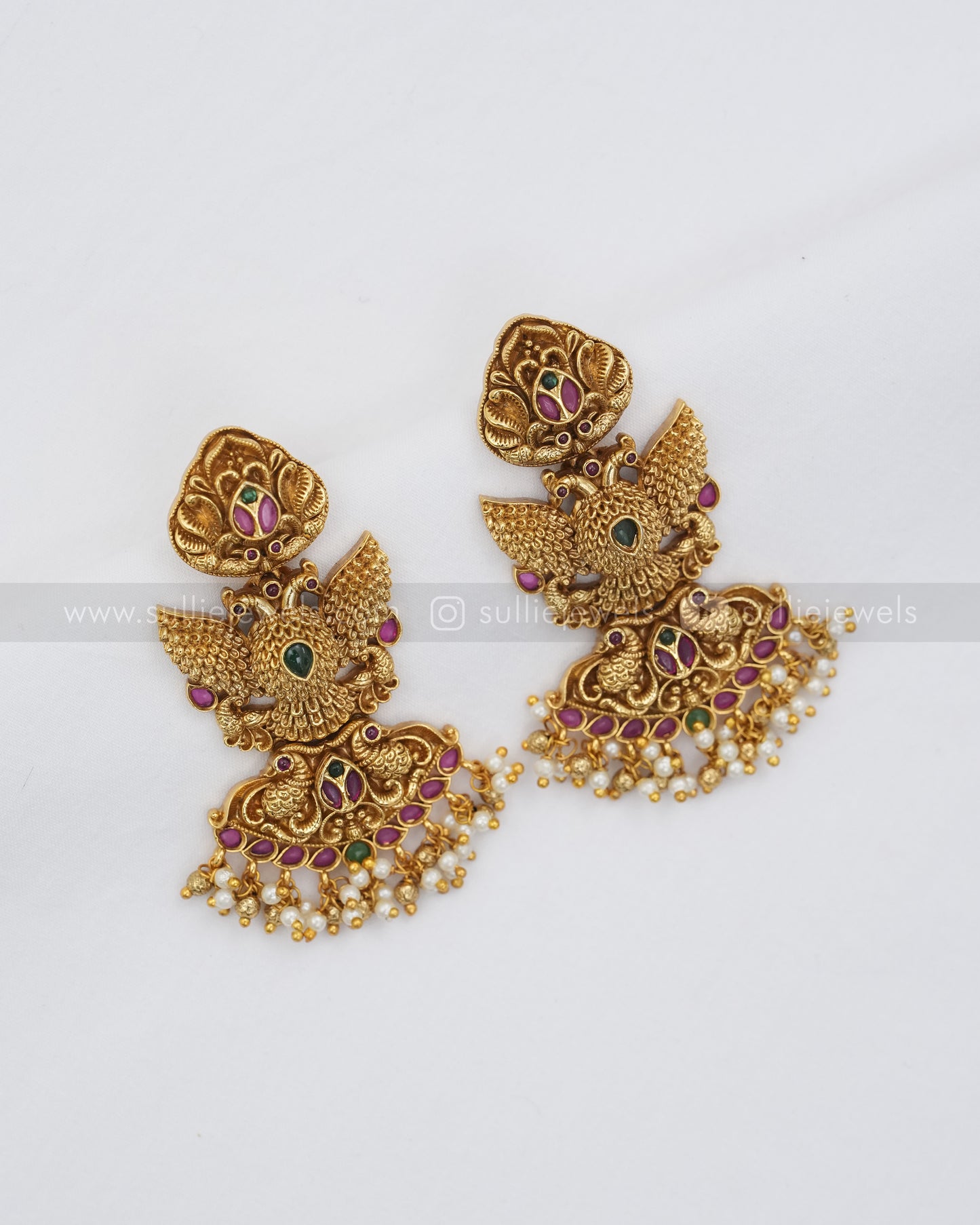 No Idol - Premium Peacock Broad Gold Long Chain / Haaram with Earring