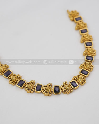 Sufi Peacock Necklace with Stud - White /Violet /Red /Green