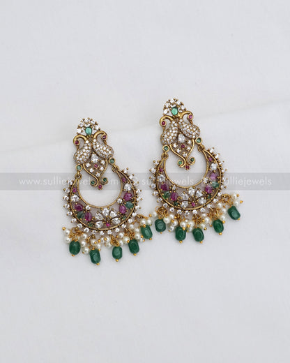 Peacock Chandbali Green Beads Stone Earring
