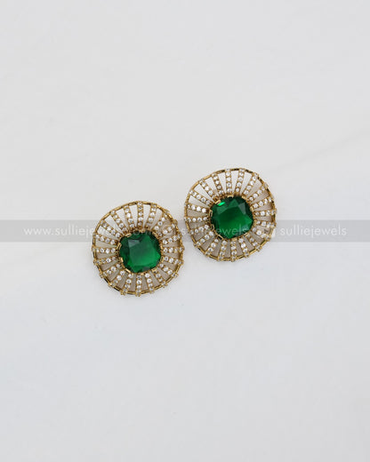 Two Layer AD Stone Emerald Necklace with Stud