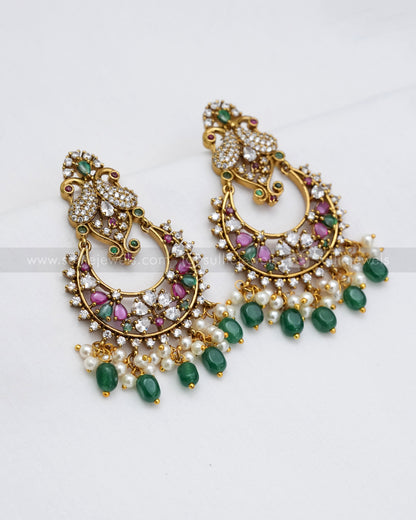 Peacock Chandbali Green Beads Stone Earring