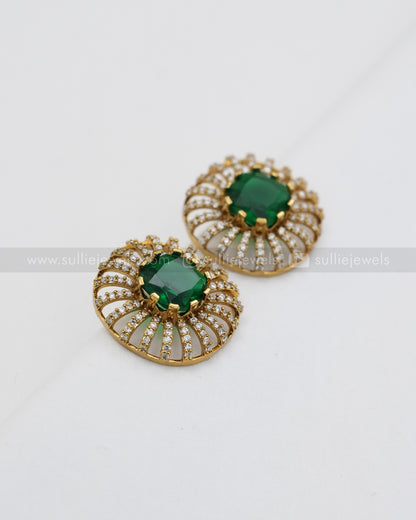 Two Layer AD Stone Emerald Necklace with Stud