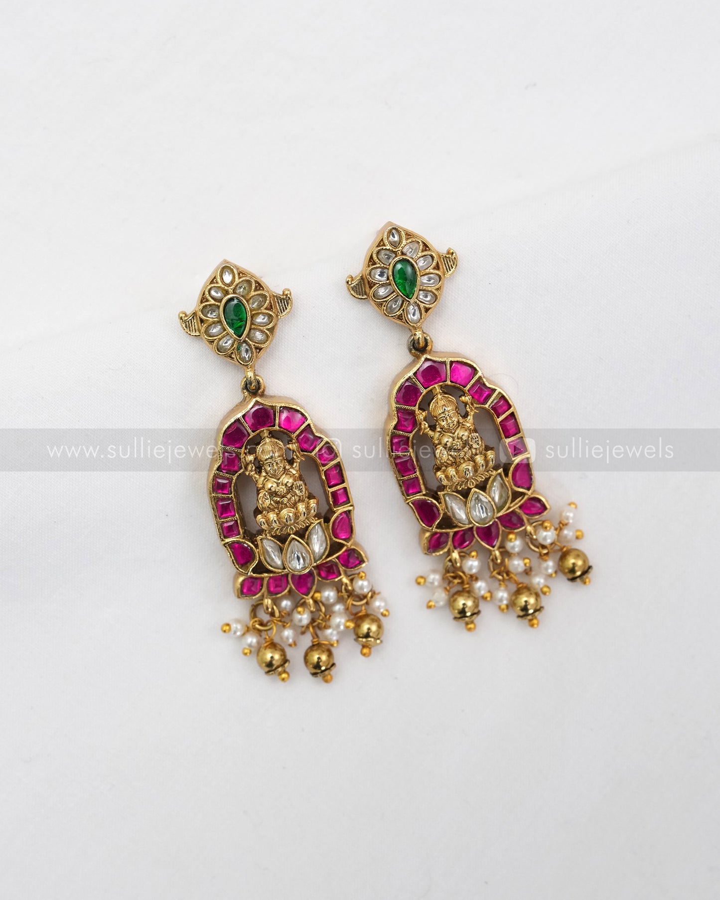 Premium Jadau Kemp Goddess Heavy Choker with Earring - Gold Beads