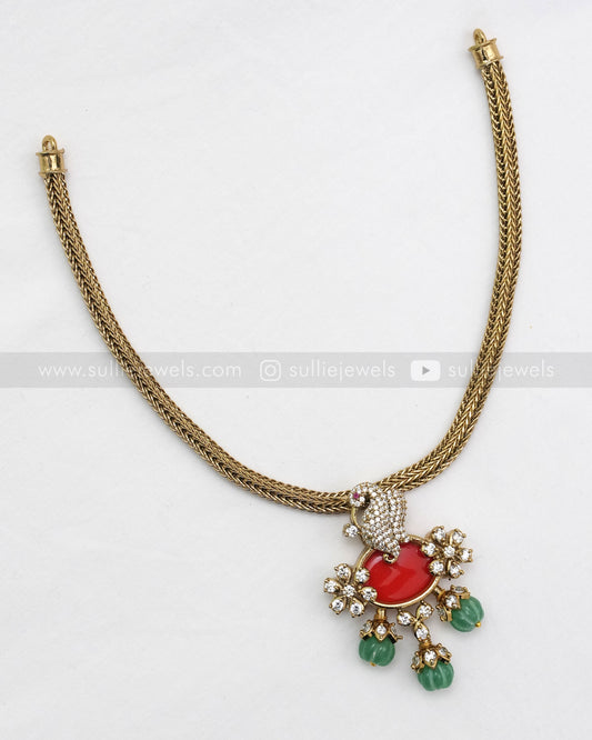 Orange Centre Stone AD Choker with Earring