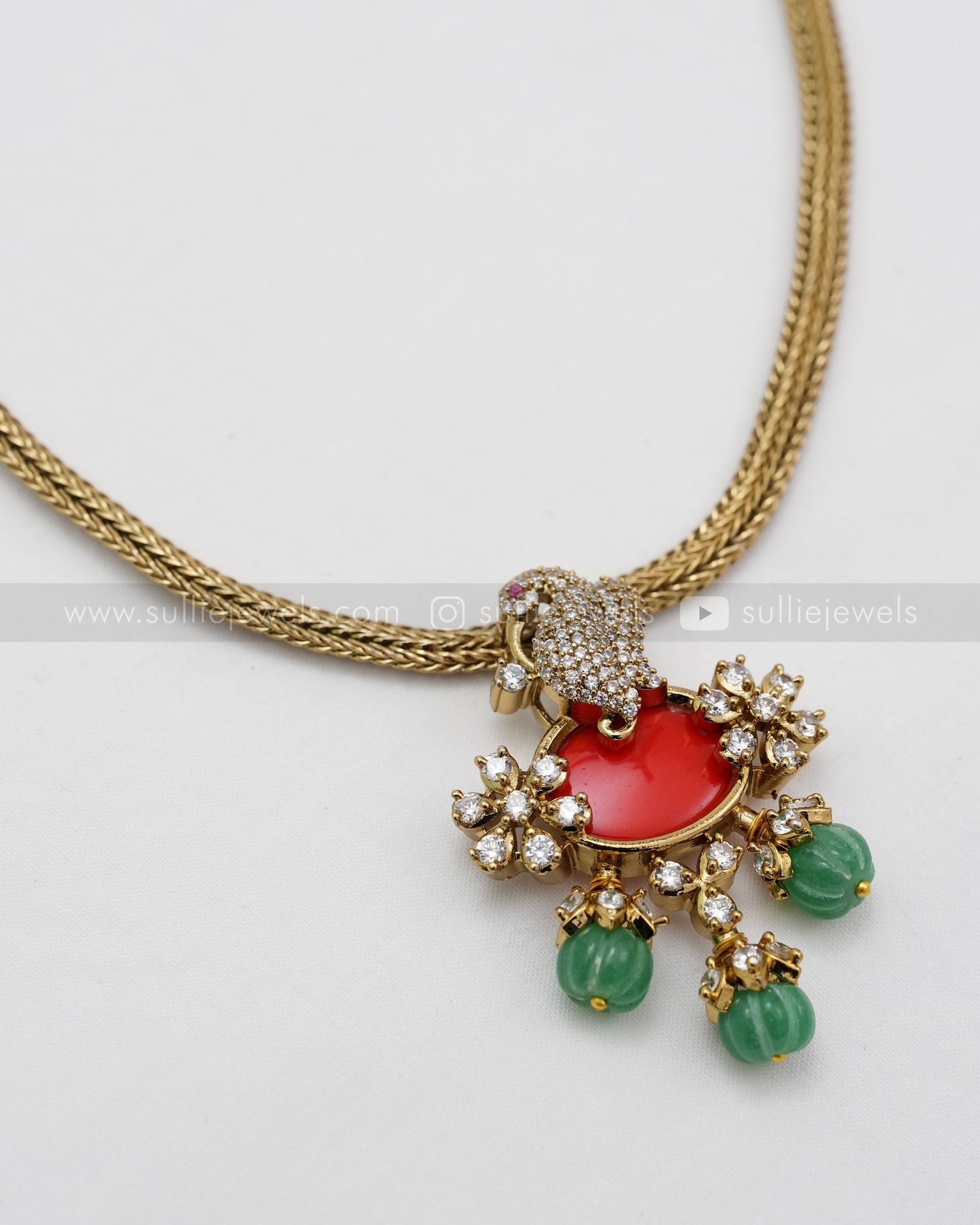 Orange Centre Stone AD Choker with Earring